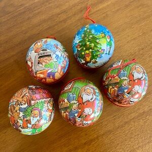 Set of 5 Paper mâché Christmas Candy Holder Ornaments